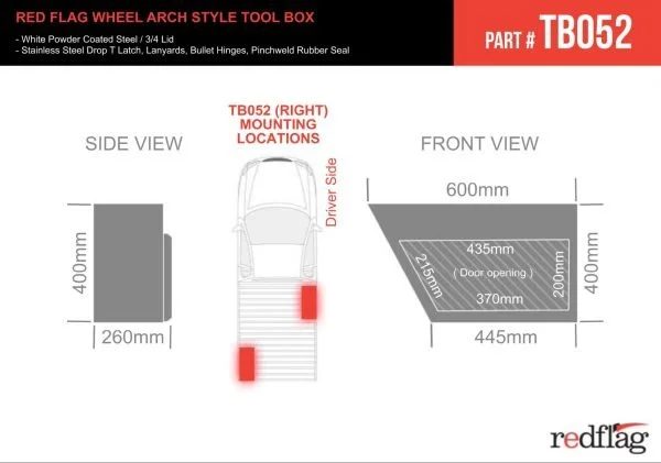 TB052 - 3/4 Lid Wheel Arch Tool Box Right 600mm - Image 6